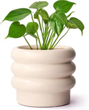 Tiered Bubble Ceramic Plant Pot, Creamy White 6 Inch Ceramic Planter with Drainage Holes, Ceramic Flower Pot with Mesh Pad, Rubber Plugs, Ceramic Pots for Indoor Plants Outdoor, Modern Décor by GreenHaven Gardens