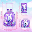 Rolling Backpack for Girls, Cute Rabbit Roller Wheels Kids Bookbag - Wheeled Elementary School Bag - 3PCS Rabbit by TinyTreasures Baby Boutique