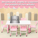 Children's Table and Chair Set Suitable for Boys and Girls Age 2-12 Height Adjustable Table top Can be Painted with 6 Seats Suitable for Family Learning Daily use (Pink) by CozyNest Decor