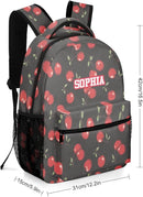Red Cartoon Cherry Custom Kids Backpack 16.5 Inch for Boy Girl, Personalized Waterproof Child School Travel Bag with Name by TinyTreasures Baby Boutique