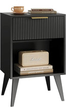 Fluted Night Stand with Opening Storage,Mid Century Bedside Table with Drawer,Modern Nightstand with Solid Wood Legs,End Table Side Table for Living Room,Bedroom,Black CTG56BK by CozyNest Decor