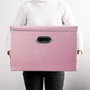 PRANDOM Large Stackable Storage Bins with Lids [3-Pack] Leather Fabric Foldable Storage Boxes Organizer Containers Baskets Cube with Cover for Bedroom Closet Office Nursery Pink (17.7x11.8x11.8) by TinyTreasures Baby Boutique