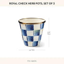 MACKENZIE-CHILDS Enamel Herb Pots, Small Plant Pots for Herbs or Flowers, Set of 3, Blue-and-White Royal Check by CozyNest Decor