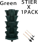 Vertical Planter 5 Tier Stackable Planters Garden Planters Strawberry Herb Flower and Vegetable Planter Indoor Outdoor Gardening Pots with Removable Wheels and Tools by GreenHaven Gardens