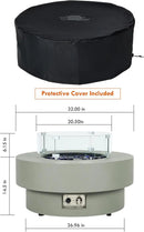 32.5-inch Outdoor Gas Fire Pit Table with Natural Gas Conversion Kit & Wind Glass Shield, 50,000BTU Propane Gas Fire Pits for Outside Patio w/Round Burner Lid, Glass Rocks, Cover by GreenHaven Gardens