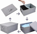 HOONEX Linen Foldable Storage Bins with Lids, 2 Pack, Storage Boxes with Carrying Handles and Sturdy Heavy Cardboard, 16.5" L x 11.8" W x 7.5" H for Shoes, Books, Clothes, Light Grey by CozyNest Decor