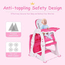 Costzon Baby High Chair, 3 in 1 Infant Table and Chair Set, Convertible Booster Seat with 3-Position Adjustable Feeding Tray, Adjustable Seat Back, 5-Point Harness (Pink) by TinyTreasures Baby Boutique