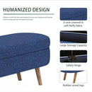 Oval Storage Bench 43.5" Linen Fabric Upholstered Entryway Bench with Solid Wood Legs Ottoman Bench Indoor Bench for Living Room/Bedroom/End of Bed/Entryway (Dark Blue) by CozyNest Decor