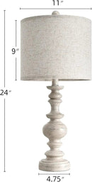 BOBOMOMO 24" Farmhouse Resin Table Lamp Set of 2, Vintage Lamps for Living Room Bedroom with Linen Shades, Traditional Rustic Bedside Lamps Retro Table Lamps for Living Room, Bedroom, Office by CozyNest Decor