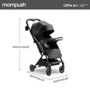 Mompush Lithe V2 Lightweight Travel Stroller, Compact Foldable Baby Stroller with Travel Bag, One-Hand Fold Stroller, Snack Tray, Mechanical Recline Seat, Airplane-Ready, UPF 50+ Canopy & Rain Cover by TinyTreasures Baby Boutique