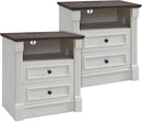 26" Tall Farmhouse Night stand Set of 2, 2 Drawers End Table w/Charging Station, 23.6" Wide Wood Side Table w/Roman Column, Large Rustic Sofa Table w/Open Shelf, Bedside Table for Bedroom, White by CozyNest Decor