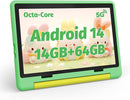 Kids Tablet 10 Inch Android 14 Tablet for Kids Ages 3-12, Octa-Core with Case, Parental Controls,14GB+64GB Storage (TF Expand 1TB), 5G WiFi, BT5.3, Green by TinyTreasures Baby Boutique