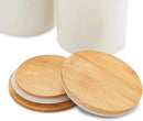 Farmlyn Creek Set of 3 White Ceramic Canisters with Airtight Wooden Bmaboo Lids - Kitchen Counter Containers - Food Storage Jars for Storing Sugar, Coffee, Snacks and Other Dry Goods (3 Sizes) by CozyNest Decor