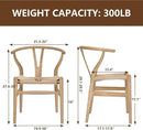 Wishbone Chair Natural Solid Wood Dining Chair/Hans Wegner Y Chair Rattan and Wood Accent Armrest Chairs - Ash Wood Chairs Set of 4 (Ash Wood + Natural Color) by CozyNest Decor