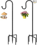 36 Inch Shepherds Hooks for Outdoor, Heavy Duty Bird Feeder Pole with 5 Prong Bases, Garden Hanging Stake for Bird Feeder, Solar Light, Plant Hanger, Wedding Decor, Metal Hanger Hooks, Black, 2 Packs by GreenHaven Gardens