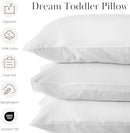 Dreamland Baby Premium Toddler Pillow and White Pillowcase, 13 x 18. Machine Washable, Ergonomic Kids Pillow + Ultra Soft Viscose Pillowcase. Mom-Owned US Business, Premium Materials by TinyTreasures Baby Boutique