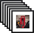 8x8 Picture Frame Set of 6, Display Pictures 5x5 with Mat or 8x8 Without Mat for Wall Mounting or Table Top Display,Black by CozyNest Decor