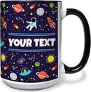 Personalized Mug for Kids - Outer Space - Custom Name/Text, Ceramic Hot Chocolate/Cocoa/Coffee Cup for Boys/Girls, Birthday/Christmas/Holiday Gift - 15 oz, Black Handle by TinyTreasures Baby Boutique