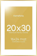 Homeforia 20x30 Poster Frame Gold, High End Metal 20 x 30 Picture Frames with Mat 16 by 24 Photo, 20x30 Gold Frame Matted to 16x24 Print, 30x20 Large Hanging Frames, Tempered Glass, Wall Kit, Set of 1 by CozyNest Decor