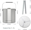 Small Ice Bucket with Lid and Tongs,1.3L Portable Mini Double Walled Ice Cube Bucket for Cocktail Bar Stainless Steel Cute Insulated Ice Buckets for Parties by CozyNest Decor