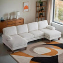 Karl home U-Shape Sectional Sofa Couch 111" Modern 4-Seat Sofa with Chaises Corduroy Fabric Upholstered Covertible Couch with Wood Grain Legs for Living Room, Reception Room, Apartment, Beige by CozyNest Decor