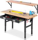 Work Bench for Garage with Shelf Bracket 60 x 22 Inch Heavy Duty Rubberwood Tabletop Work Table Adjustable Height Workbench with Drawer, Power Outlets for Woodworking Shop, Home, Office by GreenHaven Gardens