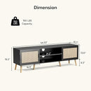 TV Stand for TVs up to 65'', Entertainment Center with Rattan Door, Shelves & 2 Cabinets, Boho Media TV Console for Living Room, Bedroom, Black by CozyNest Decor