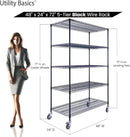 48"x24"x72" Black 5-Tier Premium Wire Shelving NSF 4000 LBS MAX Capacity Heavy Duty Steel Storage Rack for Warehouses, Garages, Hospitals, Commercial Spaces, & Schools w/Premium Wheels by CozyNest Decor