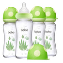 YOHKOH Natural Glass Baby Bottle with Natural Response Nipple, Newborn Anti-Colic Baby Bottles, Wide Neck Mushroom Cap Baby Bottle, Clear (8.8oz (Pack of 4), Green) by TinyTreasures Baby Boutique