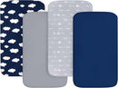 4-Pack Fitted Pack and Play Sheets for Boys and Girls - Breathable, Soft Microfiber Baby Sheets in Grey and Navy by TinyTreasures Baby Boutique