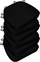 Chair Cushions for Dining Chairs, Indoor Chair Cushions with Ties，Waterproof Chair Pads Set of 6, Black, 17x16x2.5 Inch by GreenHaven Gardens