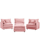 Contemporary Modular Sectional Sofa L Shaped 3-Seater with Movable Ottoman in Pink Chenille, 105 Inch