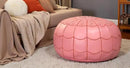 Stuffed Arch Design Moroccan Leather Pouf Ottoman, Handmade, Pre-Filled, 100% Genuine Leather, 14” Height x 22” Diameter – Boho Chic Footstool & Living Room Décor (Pink) by CozyNest Decor