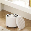 Furniliving Upholstered Button Tufted Round Ottoman, PU Storage Ottoman Round, Removable Lid Convenient Footstools, Classic Ottoman with Storage for Vanity, Nursery Room，IvoryWhite by CozyNest Decor