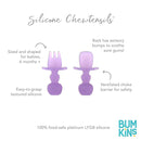 Bumkins Baby Utensils Set, Chewtensils Silicone Spoons for Dipping, Self-Feeding, Baby Led Weaning, Trainer Learning, First Stage Eating, Soft Practice Fork and Spoon, Babies 6 Months, Purple Jelly by TinyTreasures Baby Boutique