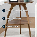 Martin Svensson Home Round Wood Walnut Brown 20" Living Room End Side Accent Table Nightstand with Storage Shelf by CozyNest Decor