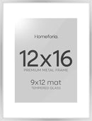 Homeforia 12 x 16 Picture Frame Silver, High End Metal 12x16 Poster Frames with Mat 9x12 Photo, 12 x 16 Silver Frame Matted to 9 x 12 in Print, 16by12 Hanging Frame, Tempered Glass, Wall Kit, Set of 1 by CozyNest Decor