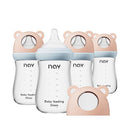 Natural Glass Baby Bottle for Breastfeeding Babies, 8oz Anti-Colic Baby Bottle with Natural Response Nipple(M), Clear, Wide Neck, 4 Pack, 3 Months+ by TinyTreasures Baby Boutique