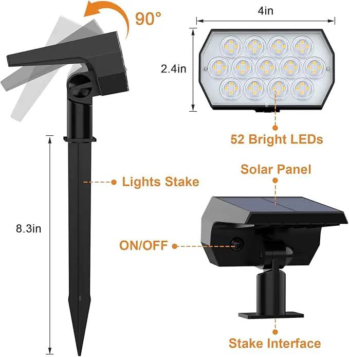 WELALO Solar Spot Lights Outdoor, [6 Pack/52 LED/3 Modes] 2-in-1 Solar Landscape Spotlights, Solar Powered Security Lights, Waterproof Wall Lights for Walkway Yard Garden Driveway(Warm White), photo 5 of 6
