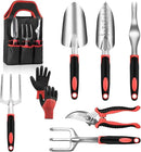 Garden Tool Set with Non Slip Rubber Grip,8 Piece Stainless Steel Gardening Tool Sets,Heavy Duty Outdoor Hand Tools Durable Storage Tote Bag,Uprooting Weeding Tool, Gifts for Women Men(Red) by GreenHaven Gardens
