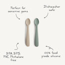 mushie Silicone Baby Feeding Spoons | 2 Pack (Cambridge Blue/Shifting Sand) by TinyTreasures Baby Boutique