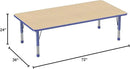 FDP Rectangle Activity School and Classroom Kids Table (36 x 72 inch), Toddler Legs, Adjustable Height 15-24 inches - Maple Top and Blue Edge by CozyNest Decor