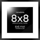 Homeforia 8x8 Black Picture Frame, High End Metal 8 x 8 Square Photo Frames with Mat 6 by 6, 8x8 Poster Frame Matted to 6x6 inch Print, 8by8 Wall or Tabletop Frames, Tempered Glass, Wall Kit, Set of 1 by CozyNest Decor