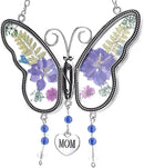 Laraine Butterfly Suncatcher with Pressed Colourful Flower Wings Mom Mother's Day Butterfly Glass Wind Chime Ornament Charm with Metal Heart Gifts for Mom Grandma Birthday (Purple Mom) by GreenHaven Gardens