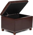 Leather Storage Ottoman Bench Foot Rest Stool with Nailhead Trim (Dark Brown - Button Tufted Leather) by CozyNest Decor