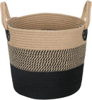 14"x12" Natural Jute Rope Woven Storage Basket with Handles for Plant, Blankets,Toys - Living Room Home Decor,Multifunctional Basket for Organizer,Picnic,Artificial Tree Black and Beige by CozyNest Decor