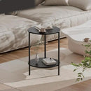 Side Table, Round End Table with 2-Layer Storage Rack, 15.7" Small Spaces Circle Table, Metal Frame Design Small Side Tables, for Living Room, Bedroom, Black by CozyNest Decor