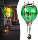 St Patricks Hot Air Balloon Solar Lantern - Simulated Flickering Flame Patrick's Shamrock Glass Lantern, Outdoor Hummingbird Hanging Yard Light for St Patty's Day Patio Porch Decor Clover Gfit by GreenHaven Gardens