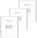 HAUS AND HUES 8 By 10 Picture Frames - 8x10 Picture Frame Set of 3, Frame For Three 8x10 Frames White Frames Gallery Wall, 8 x 10 Frames White, 3 Photo Picture Frame Metallic, (White Aluminum Frames) by CozyNest Decor