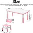 Children's Table and Chair Set Suitable for Boys and Girls Age 2-12 Height Adjustable Table top Can be Painted with 6 Seats Suitable for Family Learning Daily use (Pink) by CozyNest Decor